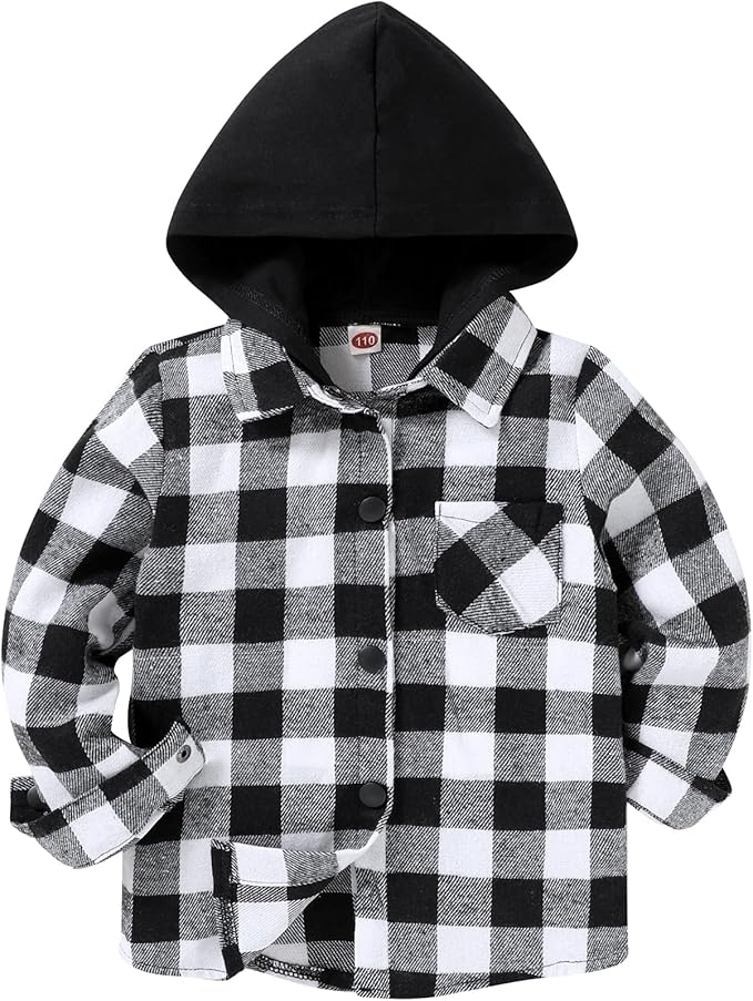 YOUNGER STAR Toddler Kids Boys Girls Flannel Hooded Plaid Shirt Button Baby Red Clothes