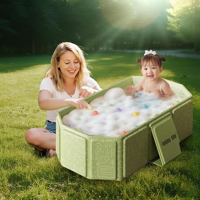 Toddler Bath Tub for Shower, Portable Baby Bathtub, Foldable Kids Bathtub – Portable, Travel & Shower Ready, Easy to Clean, Sturdy & Thick, Fits Ages 1-3, Green