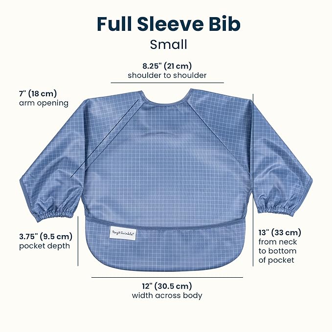 Tiny Twinkle Long Sleeve Bib for Babies & Toddlers | Waterproof Smock Bib for Eating | Machine Washable & Mess-Proof Feeding Essentials | Newborn Shower Gift (Grid, Small 6-24 Months)