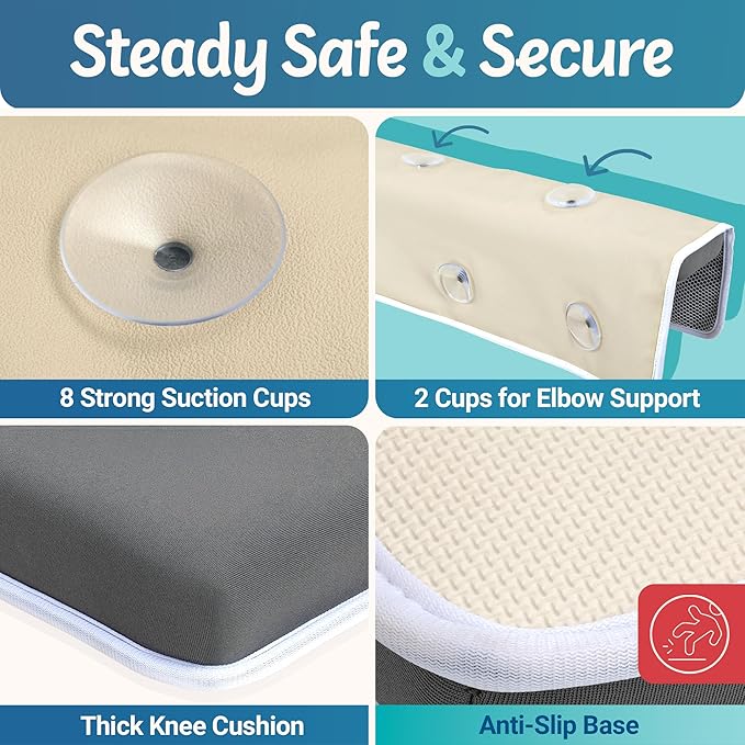 Simply Parents Comfortable Baby Bath Kneeler and Elbow Rest Pad Set - Quick-Dry Non-Slip Bath Kneeling Pad for Bathing Baby, Baby Bath Time Essentials for Newborn, Baby Bath Accessories for Tub