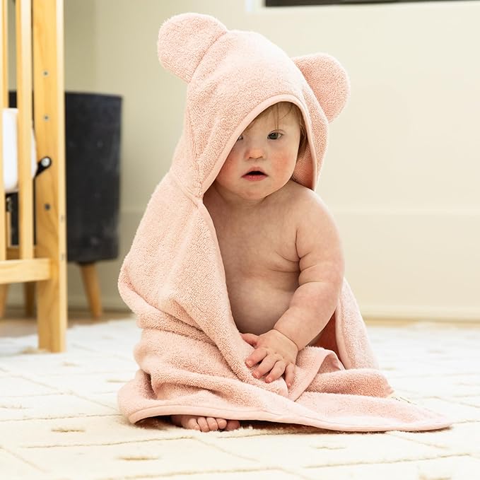 Bella Tunno Baby Bath Towel and Wash Mitt Set – Soft Absorbent Hooded Towels and Mitt-Style Baby Washcloths, Oeko-TEX Certified (Blush)