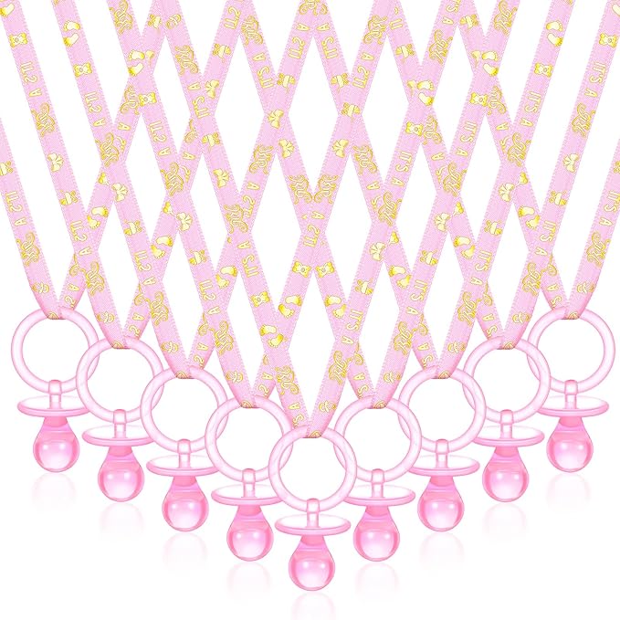 Geiserailie 36 Pcs Baby Shower Pacifiers Necklace Acrylic Pacifiers Necklace Charm Party Favors for Girls Boys Baby Shower Party Decorations Table Scatter(Pink)