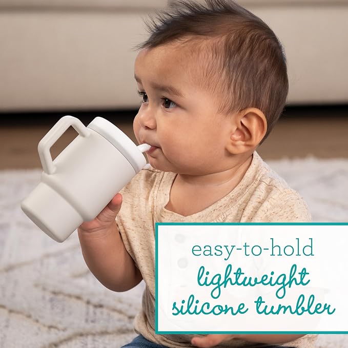 Infantino My 1st Tumbler, Silicone Sippy Cup with Straw & Handle, Spill-Resistant Baby Cup for On-the-Go, BPA-Free Transition Bottle, Cream