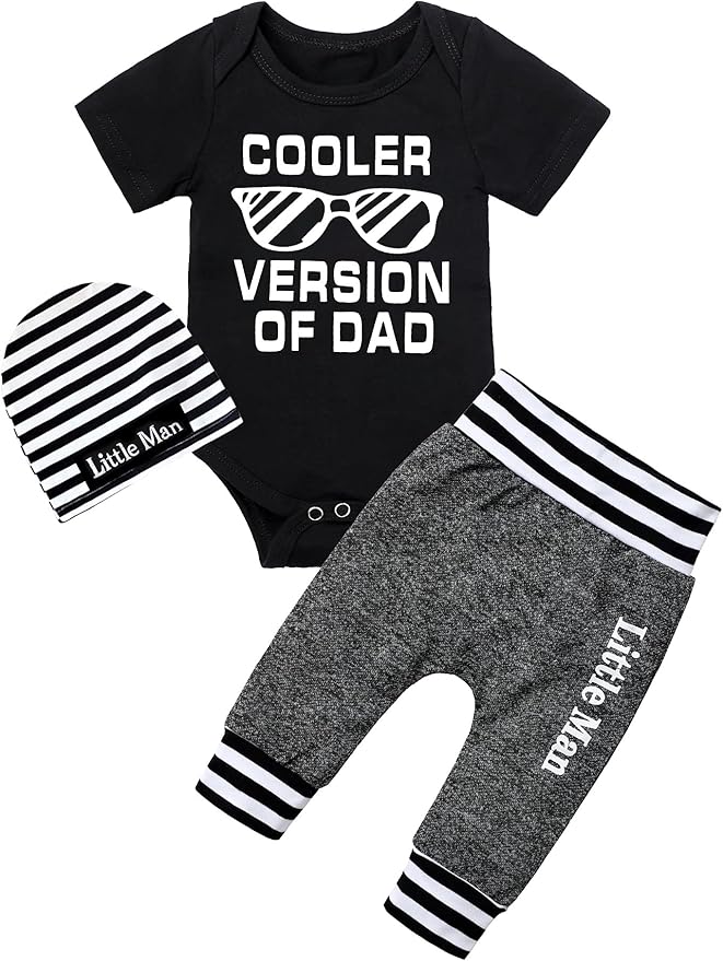 Fommy Newborn Baby Boy Clothes New to The Crew Letter Print Romper+ Pants+Hat 3PCS Outfit