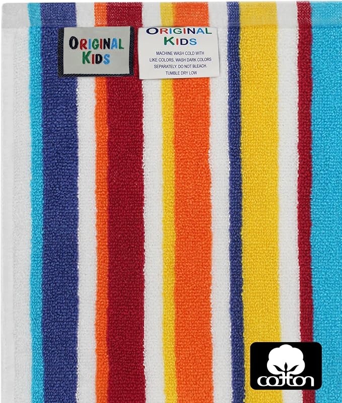 ORIGINAL KIDS 6 Piece Towel Set - 2 Bath Towels, 2 Hand Towels, 2 Washcloths - 100% Cotton - Soft Absorbent Quick Dry - Durable Pool Shower Beach - Gift - Cabana Stripe Multi