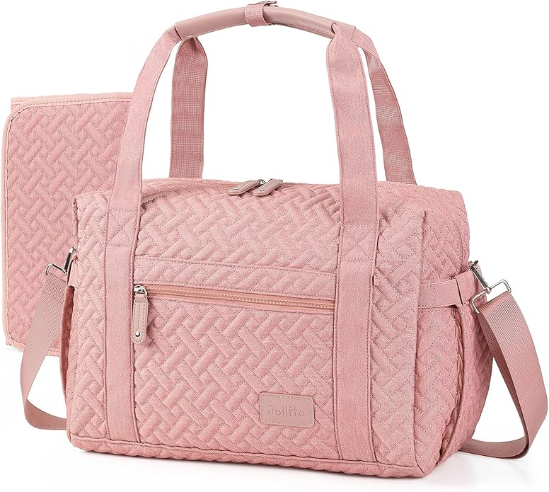 JOLLITO Diaper Bag Tote, Large Capacity Travel Diaper Bags With Changing Pad, Hospital Bag For Labor Delivery, Baby Bag