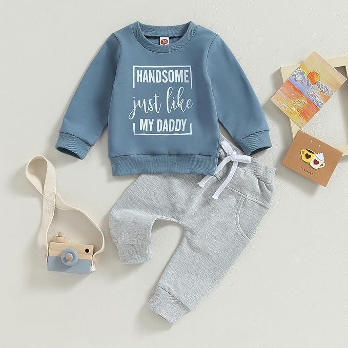 Baby Boy Fall Clothes Set Long Sleeve Letter Print Sweatshirt Pants Toddler Infant Outfits 6 12 18 24 Months 2T