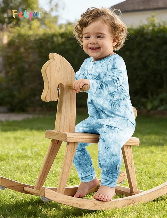 Baby Girls Boys Footless Romper 2 Way Zipper Soft Rayon Outfits, Outdoor Tie-dye Long Sleeve Clothes Jumpsuit