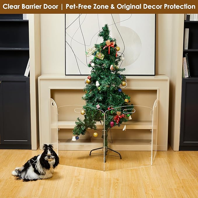 Modern Frame Clear Acrylic Freestanding Pet Gate - 24" High Extra-Wide Folding 4-Panel Dog Barrier for Doorways, Stairs & Large Openings, Indoor Fence for Dogs, Puppies & Cats