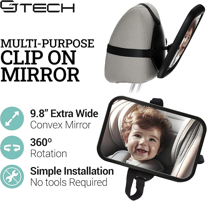 Baby Car Mirror with 360° Rotation – 9.8" Convex Shatterproof Mirror for Baby Safety with Extra Wide & Clear View, Rear-Facing Car Seat Mirror with Adjustable Straps, Valentine’s Day Gift