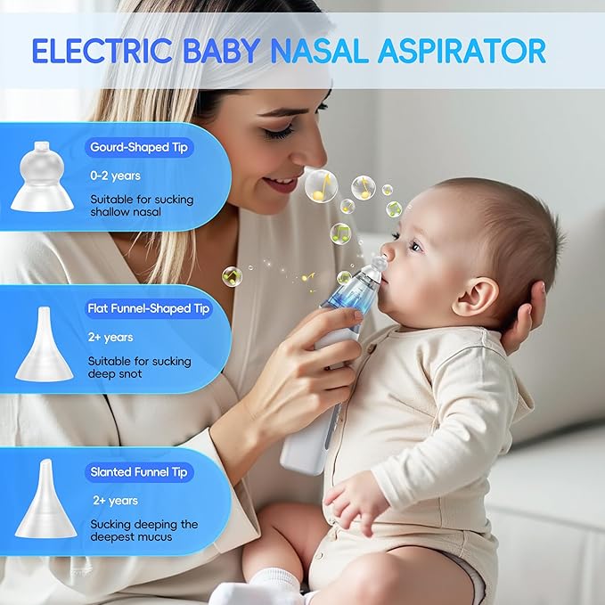 Nasal Aspirator for Baby, Electric Nose Sucker for Baby & Toddler, Congestion Relief with 3 Levels Suction,Soothing Light & Nursery Rhymes (Large A)