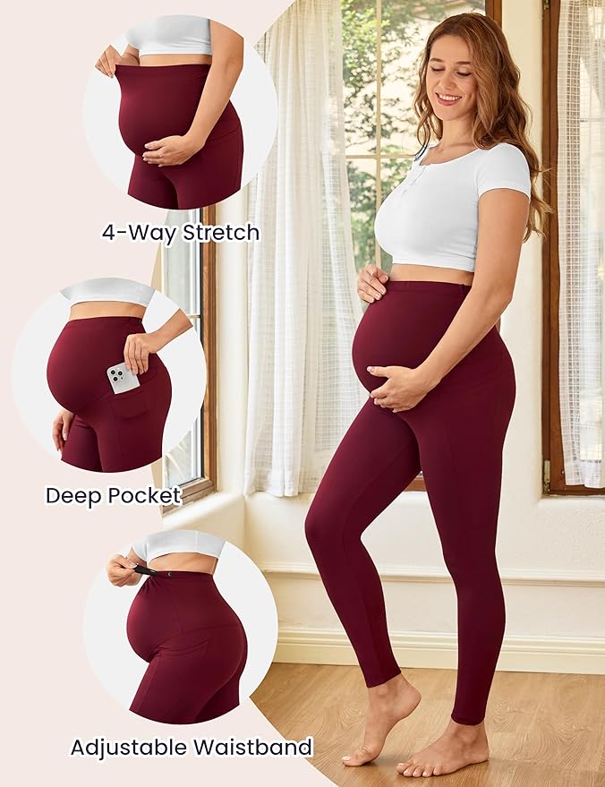 VALANDY Creamlush 2 Pack Women's Maternity Leggings with Pockets Over The Belly,Soft Comfy Active Yoga Lounge Pregnancy Pants