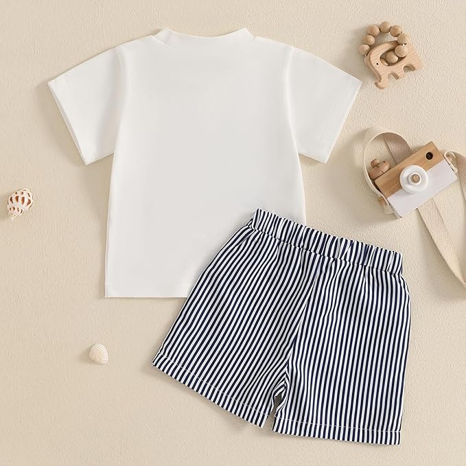 fhutpw Toddler Baby Boy Summer Clothes Tractor Letter Short Sleeve T-Shirt Tops Pockets Casual Shorts Set Infant Outfits