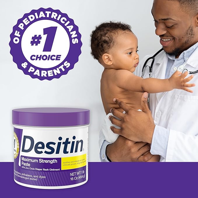 Desitin Maximum Strength Diaper Rash Cream, 40% Zinc Oxide | Treatment & Prevention | Hypoallergenic | Paraben-Free | 16 oz Pack of 2