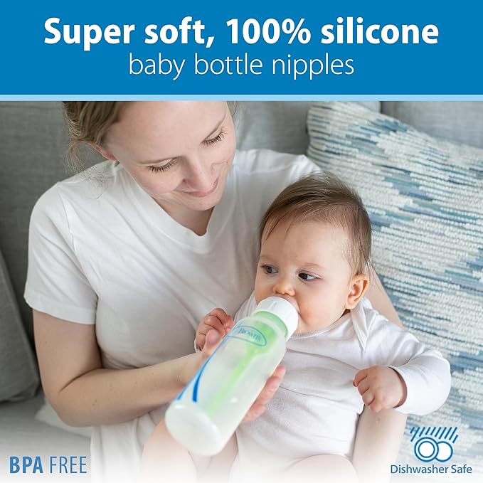 Dr. Brown's Natural Flow Level 3 Narrow Baby Bottle Nipple, Medium-Fast Flow, 6m+, 100% Silicone, 6 Count