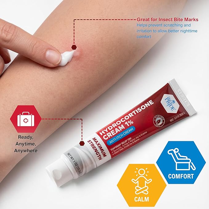 MED Pride Hydro Cortisone (Hydrocortisone) Cream 1% OTC Bulk Pack of 4 X 1 Oz Anti-Itch Ointment for Rash, Eczema, Bug Bites