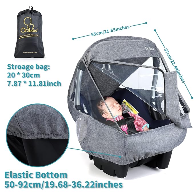 Car Seat Rain Cover, Compatible with Doona Infant Car Seat Stroller, Universal Rain Cover with Window for Waterproof, and Windproof, Breathable Baby Travel Weather Shield Stroller Accessories, Gray