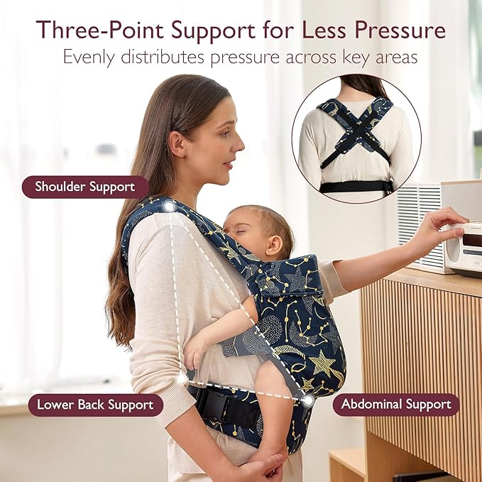 Momcozy Baby Carrier - Ergonomic, Cozy and Lightweight Carrier for 7-45lbs, Effortless to Put On, Ideal for Hands-Free Parenting, Enhanced Lumbar Support, Starry Night