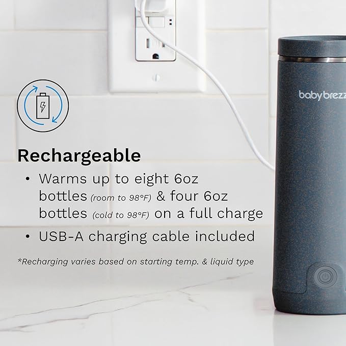 Baby Brezza Portable Warmer – 3X Faster Baby Bottle Warming - Travel Breastmilk and Formula Warmer - Safe, Even Heating - Up to 9oz - No Adapters, Black