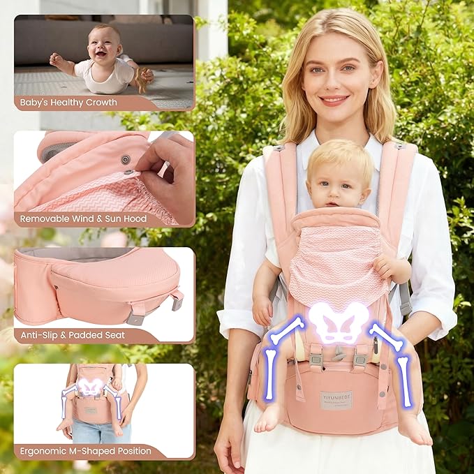 Baby Carrier Newborn to Toddler Baby Carriers with Seat Infant Baby Holder Backpack Baby Carriers Front and Back for Carrying and Hiking (Pink)