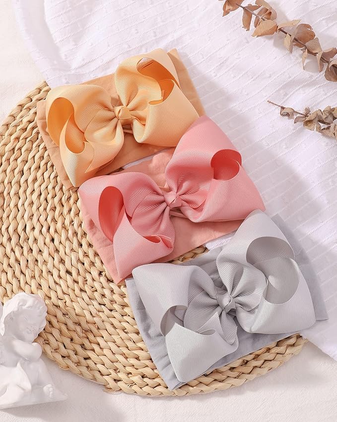 doboi Baby Girl Headband - 12pcs Nylon Hair Accessories with Big Ribbon Bows, Soft Lightweight Headbands for Baby Girls Infant Newborn Toddler