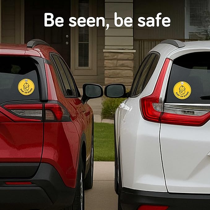 Baby Uma Baby Car Mirror (2 Pack) + Baby On Board Signs for Car - Clear-View Shatterproof Mirror, Easy On 'n Off with Stay-Put Buckles, Newborn Essentials (9.4 x 6.4 in)