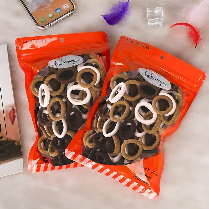 Mini Hair Ties for Girls, Toddlers and Infants - Tiny No Damage Ponytail Holders and Bands (Diameter 1 Inch, 4 Colors)