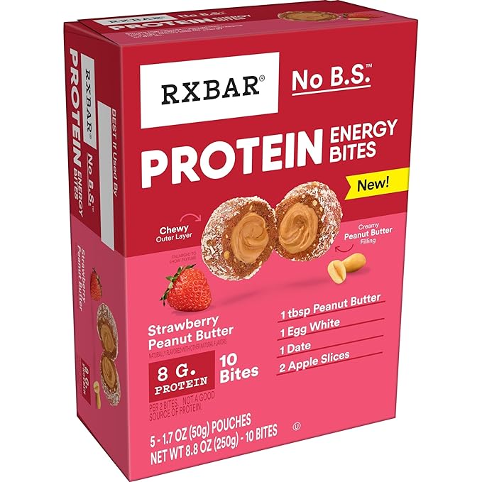 RXBAR Protein Energy Bites, Gluten Free Energy Snacks, Protein Snacks, Strawberry Peanut Butter (60 Bites)