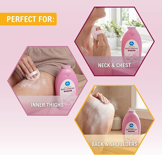 MED PRIDE Talc Free Cornstarch Body Powder with Rose Scent, Moisture Absorbing Skin Care for Daily Freshness, Cruelty Free Formula, 13 Ounce Bottle