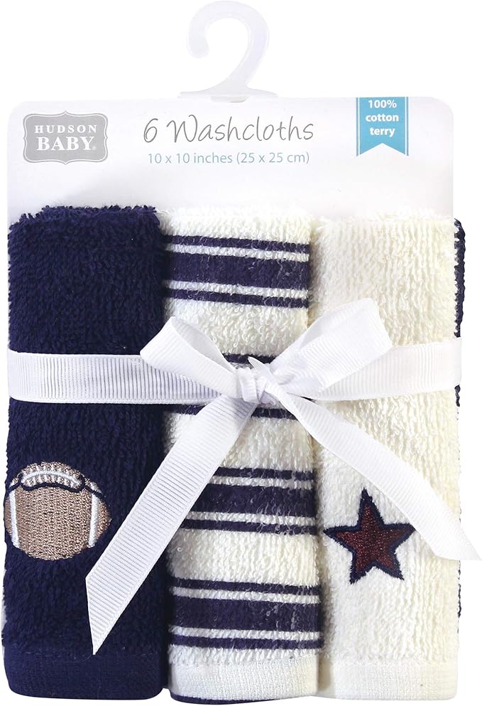 Hudson Baby Unisex Baby Super Soft Cotton Washcloths, Football, One Size (Pack of 2)