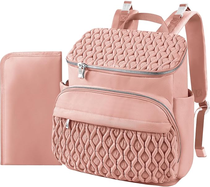 Diaper Bag Backpack, Large Baby Bag for Girl Boy, Travel Diaper Backpack with Insulated Pocket, Cute Diaper Bag Stroller Straps, Baby Shower & Registry Gift for Mom Dad Pink