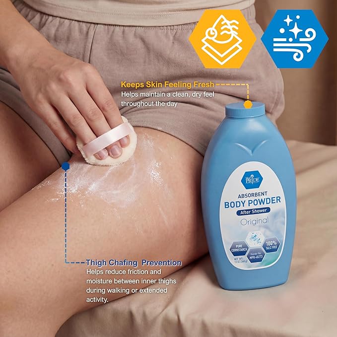 MED PRIDE Talc Free Cornstarch Body Powder Original Scent, Moisture Absorbing Skin Care for Daily Freshness, Cruelty Free Formula, 13 Ounce Bottle