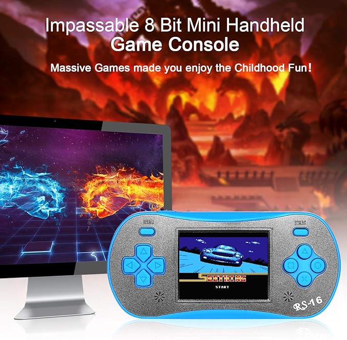 Handheld Game for Kids - FAMILY POCKET RS16 Portable Classic Controller 260 Game 2.5 inch LCD Retro Arcade Video Game System Children's Birthday Gift (Blue)