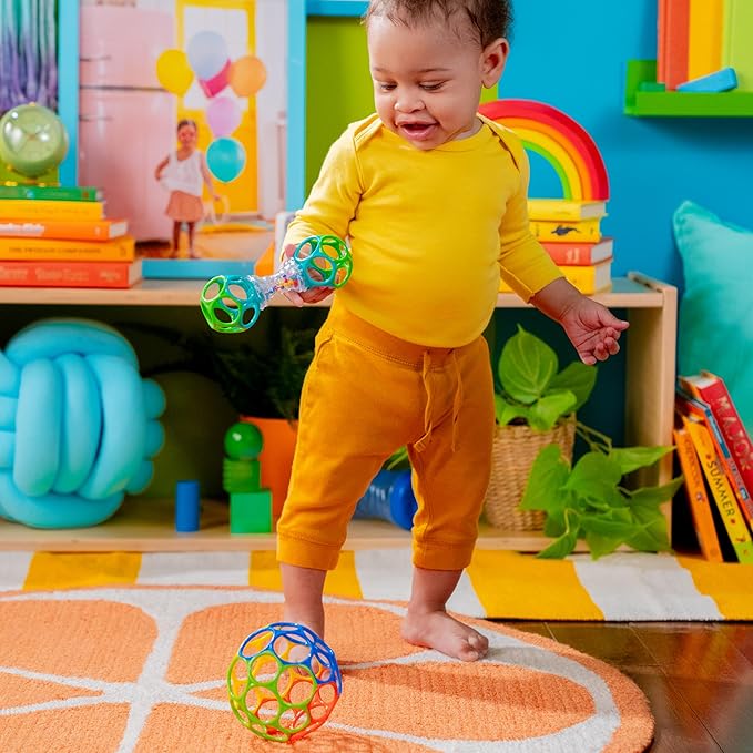 Bright Starts Easy-Grasp Oball Bundle Gift Set - Grasp The Day, Ball and Rattle Toys 2-Pack, BPA Free, Unisex, Newborn+