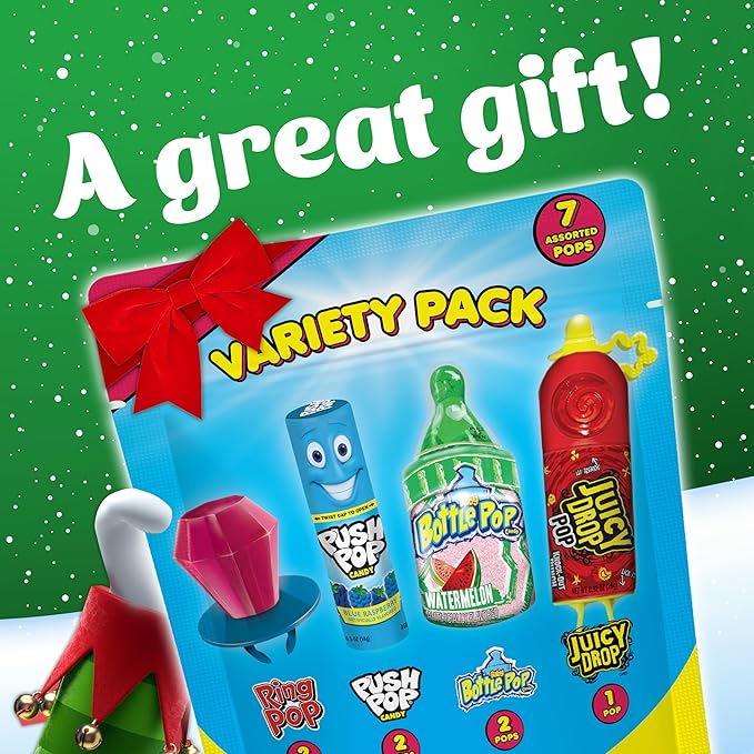 Candy Variety Pack Bag, 7 Ct Bulk Individually Wrapped Lollipops, Ring Pop, Push Pop, Baby Bottle Pop & Juicy Drop, Birthday Parties, Valentine's Gifts, Goodie Bags, Party Favors