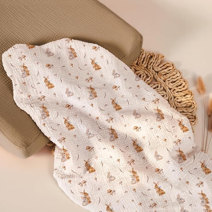 lulumoon Muslin Changing Pad Cover: 2-Pack Soft Breathable Cotton Boho Bunny Print for Baby Boys Girls - Nursery & Baby Shower