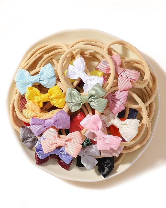 doboi 30PCS Baby Girls Headbands Hair Bows Nylon Grosgrain Ribbon Hairbands Solid Color Handmade Hair Accessories for Newborn Infant Toddlers Little Girl and Kids