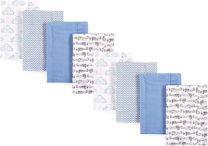 Hudson Baby Cotton Poly Flannel Burp Cloths Multipack, Airplane 8-Pack, One Size
