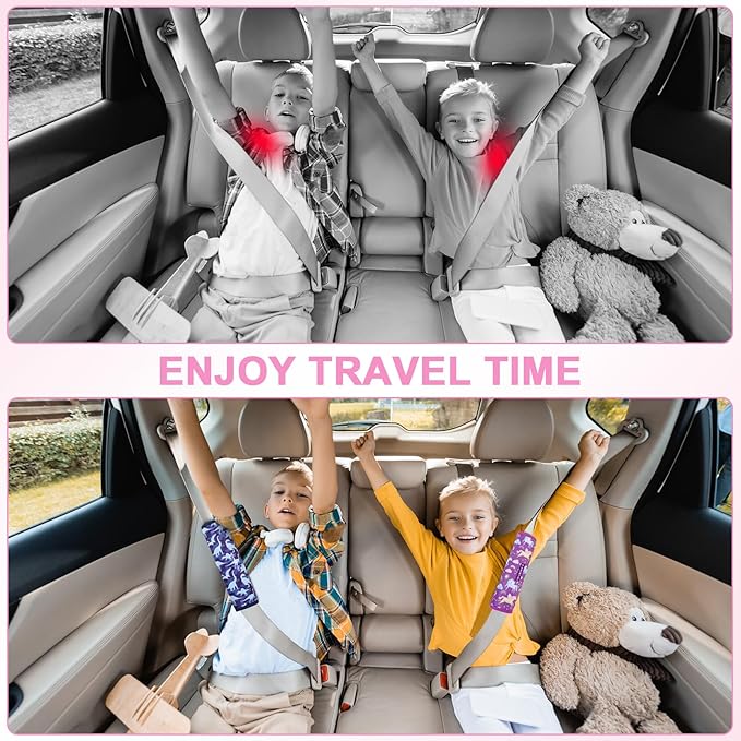 Seat Strap Shoulder Pads for Kids, Seat Belt Cover for Children, Soft Furry Seat Belt Cushion for Travel, Cartoon Car Seat Belt Pad Cover for Boys and Girls.