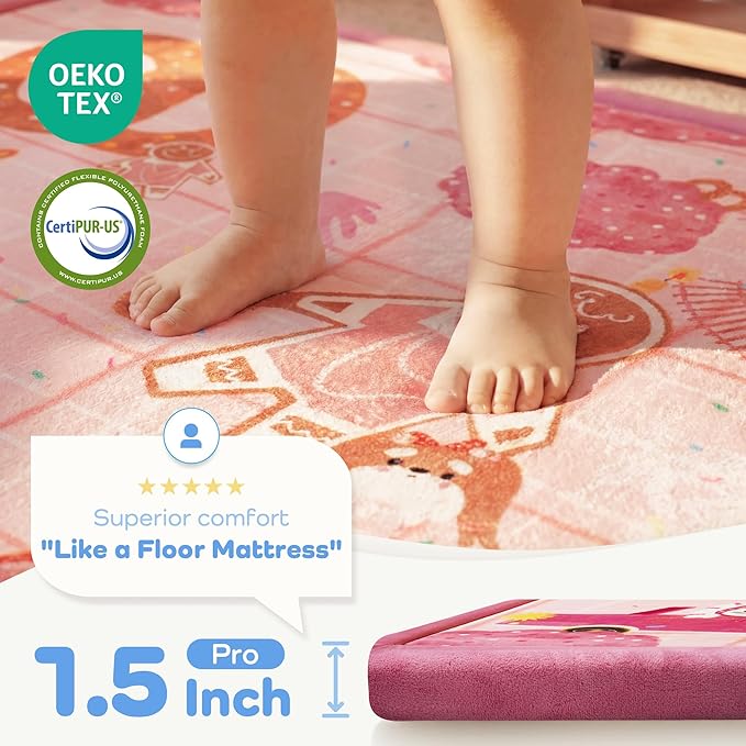 1.5" Thick Educational Baby Floor Play Mat 59x79, Flannel Padded Memory Foam Kids Mat, Non-Slip Plush Playmat for Nursery Playroom Classroom (Gingerbread Man)