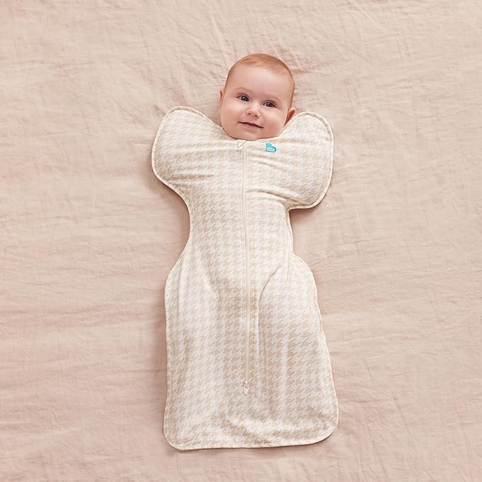 Love to Dream Swaddle UP, Sleep Sack 0-3 months, Self-Soothing, Improves Sleep, Snug Fit Helps Calm Startle Reflex, Baby Essentials must haves Newborn, 1.0 TOG, 13-19 lbs, Tan Houndstooth
