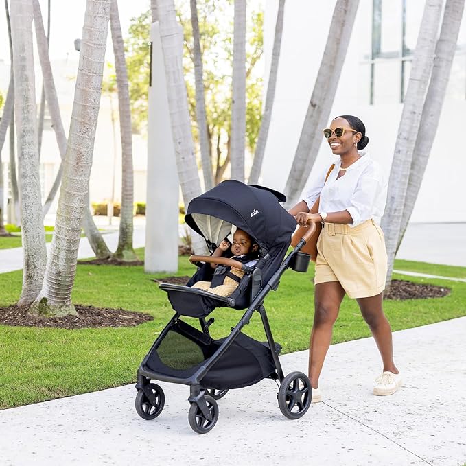Joie Ginger and Mint Latch Travel System – 4-in-1 Travel System with Base-Free Infant Car Seat & Stroller, Built-in Latch for Easy Install and an Included All-Terrain Stroller (Shale Dark)