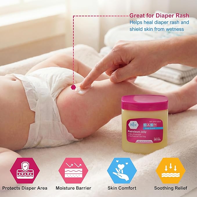 MED PRIDE Petroleum Jelly with Fresh Baby Scent, Pink, 8 oz – Skin Protectant & Moisturizing Ointment for Dry Skin, Rashes, Minor Burns, Chapped Lips & Diaper Rash