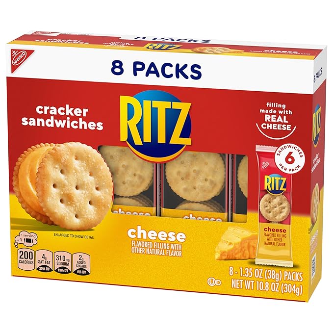 RITZ Cheese Sandwich Crackers, Lunch Snacks, 48 Snack Packs (6 Boxes, 6 Crackers Per Pack)