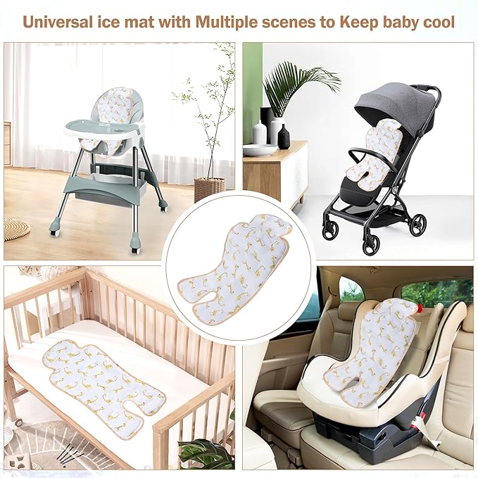 Gel Car Seat Cooler Pad,1 Pack Double Sides-Universal Baby Stroller Ice Cushion Cooler Mat,Summer Cooling Seat Liner,Multifunctional Suitable for Baby Dining Chair,Child Safety Seat (Giraffe+Lion)