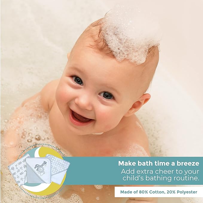 Spasilk Bath Hooded Towels & Baby Washcloths Set, Baby Bath Essentials for Everyday Use, 23-Piece Gift Set, Gray Lion