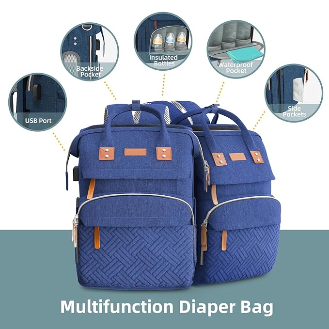Diaper Bag Backpack with Changing Station, Large Diaper Bag, Multifunctional Diaper Bag, Blue