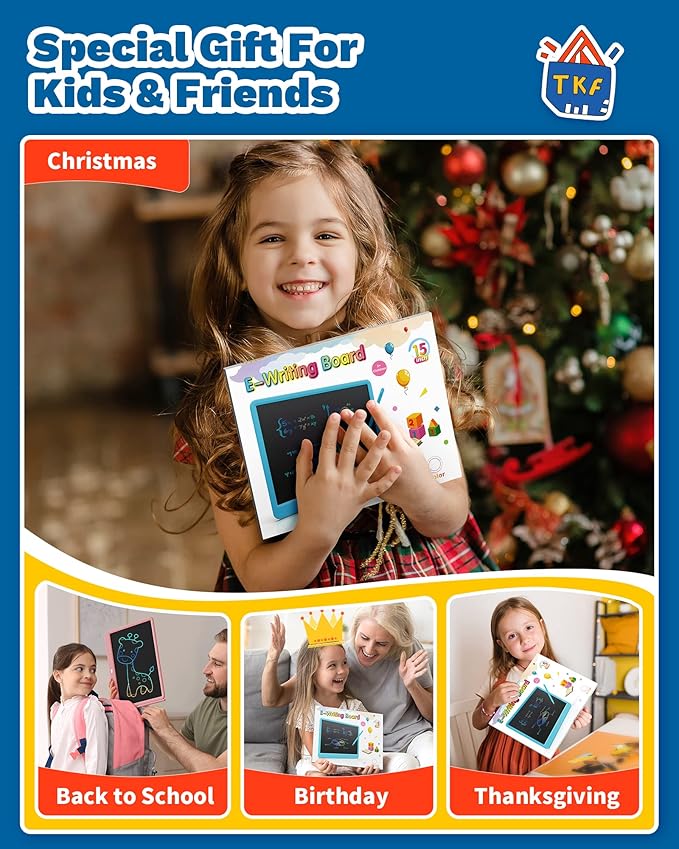 TEKFUN Teen Girl Gifts Ideas, 15inch LCD Writing Tablet for Kids Age 8-10 and Up, Doodle Board 4 5 6 7 Year Old Girl Toys, Mothdays Day Gifts Homeschool Supplies Easter Gifts for Adults(Pink)