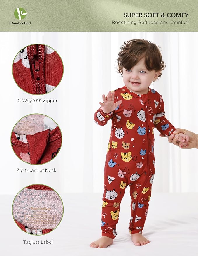 Baby Zippered Rompers Newborn Pajamas Sleepers Long Sleeve Jumpsuits Infant Zipper Romper-Viscose from Bamboo