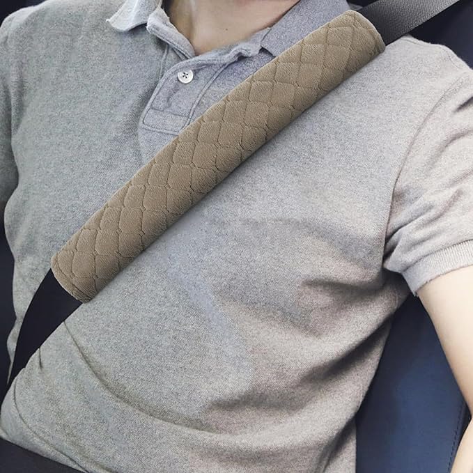 surpassme Car Seat Belt Pads Cover, 2PCS 15in Extra Length Seat Belt Shoulder Strap Covers Protector to Release Stress to Neck and Shoulder for a Safety Driving (Khaki)
